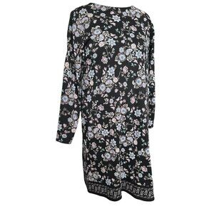 J Jill Dress Black and Pink Blue Flowers Women L Floral Cotton Modal Long Sleeve